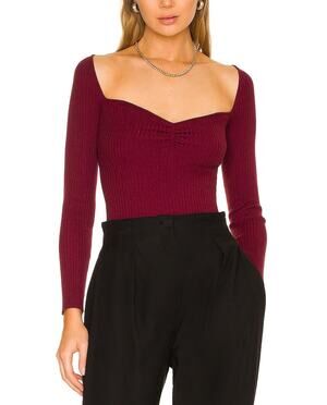 Majorelle Ribbed Burgundy Salone Knit Top Size S
